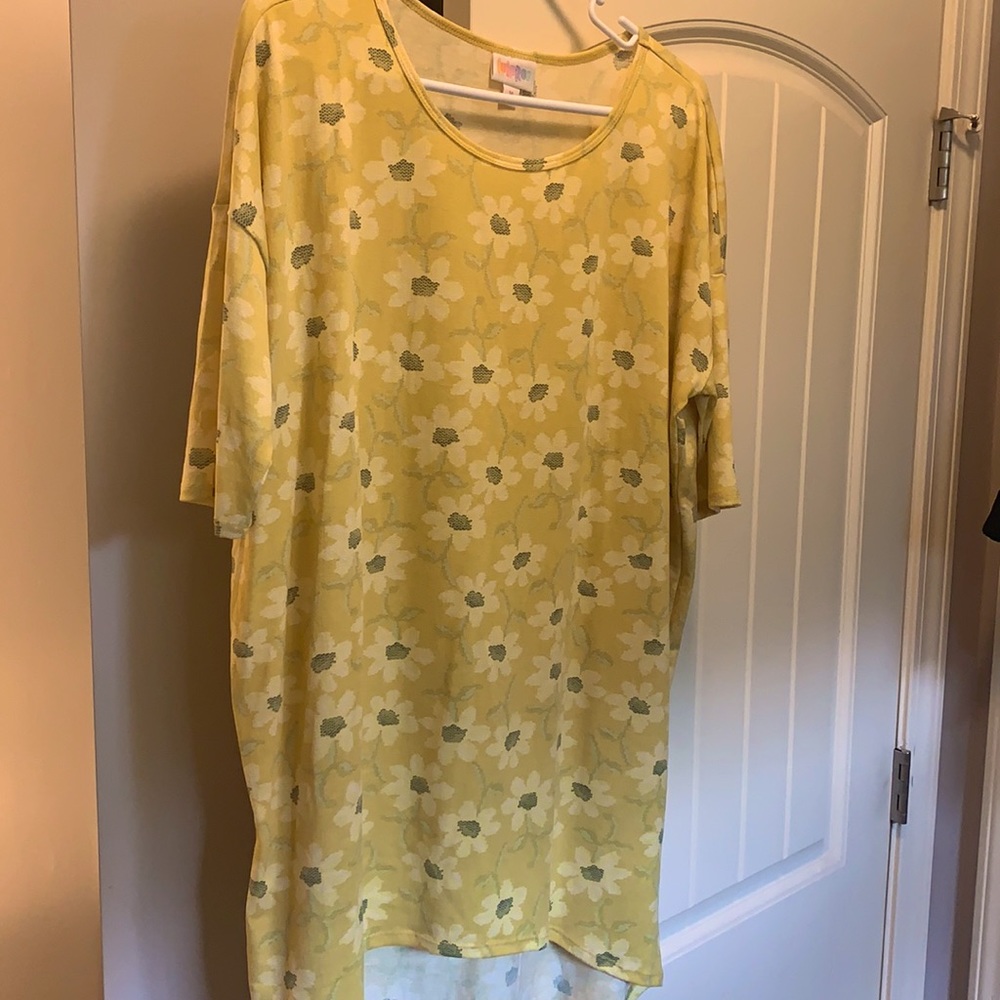 LulaRoe-Yellow Flowered Irma Top-Medium